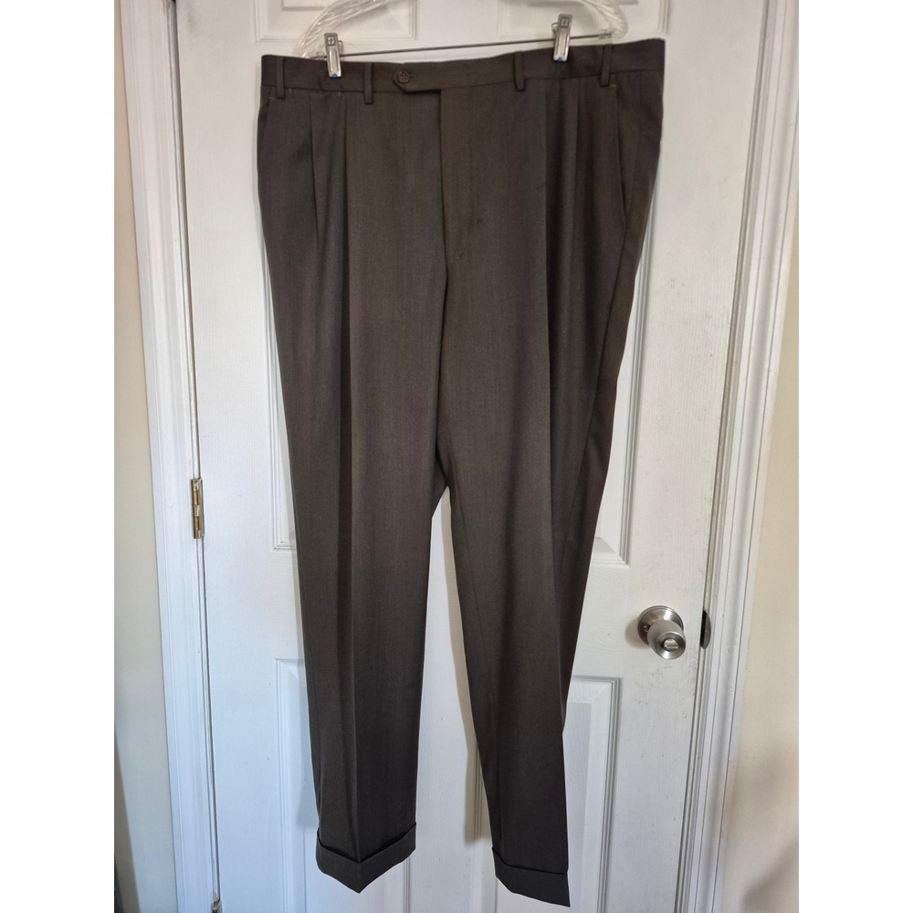 Canali for Bloomingdale's Men 40 Brown 100% Pure Wool Pleated Cuffed Dress Pants